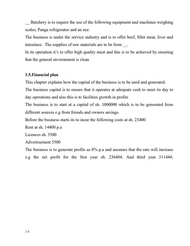 Page 2 – Sample Butchery Business Plan – Kenyaplex