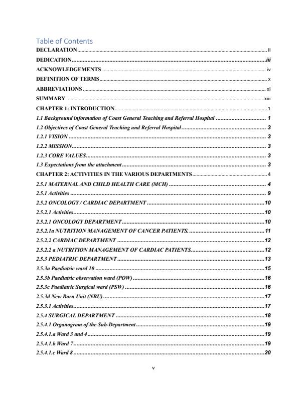 Page 5 – Sample Diploma and Certificate in Nutrition and Dietetics Attachment Report – Kenyaplex