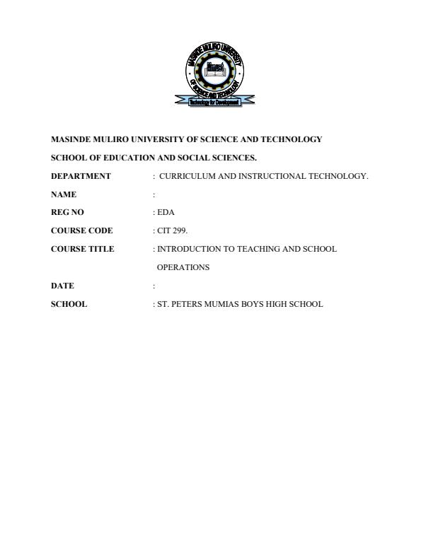 Page 2 – Sample Field Report Book – Kenyaplex