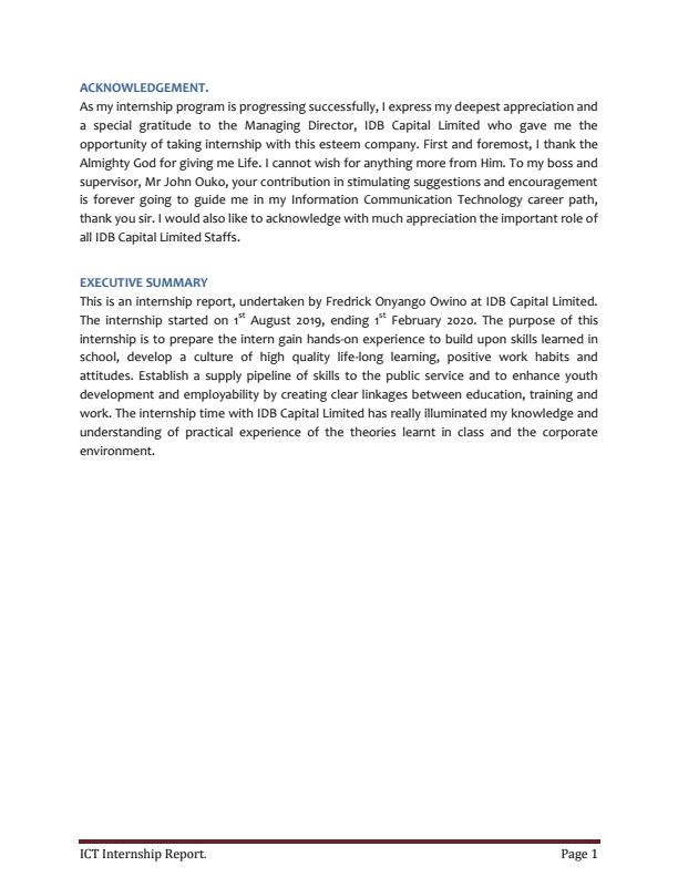Page 2 – Sample ICT Internship Report – Kenyaplex