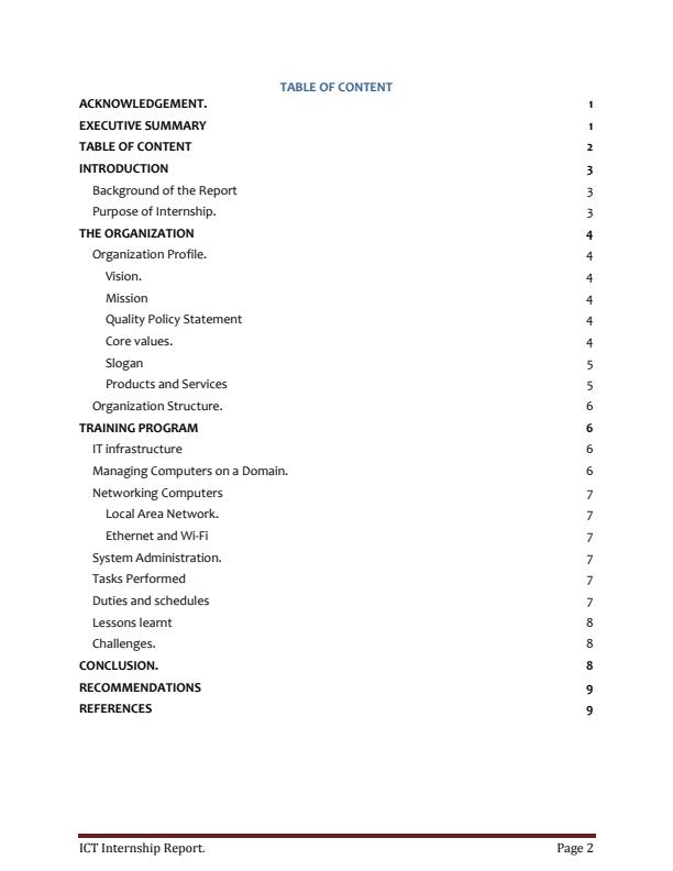 Page 3 – Sample ICT Internship Report – Kenyaplex