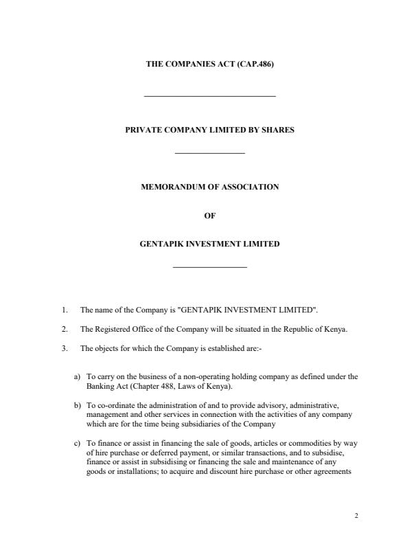 Sample Memorandum and Articles of Association for Limited Companies in