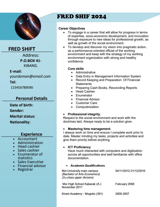 Page 1 – Sample Modern Professional CV Template - Resume Format – Kenyaplex