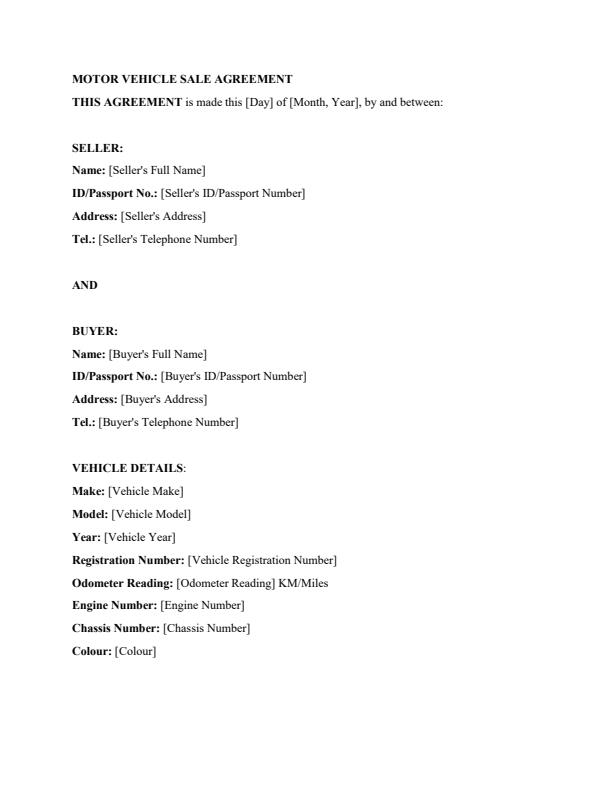 Page 1 – Sample Motor Vehicle Sale Agreement in Kenya – Kenyaplex