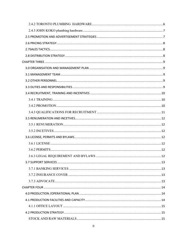 Page 2 – Sample Plumbing Consultant Firm Business Plan – Kenyaplex