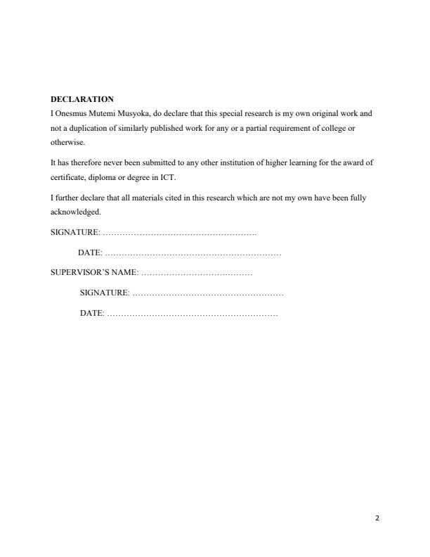 Page 1 – Sample Technology Centre Business Plan: Diploma in ICT – Kenyaplex