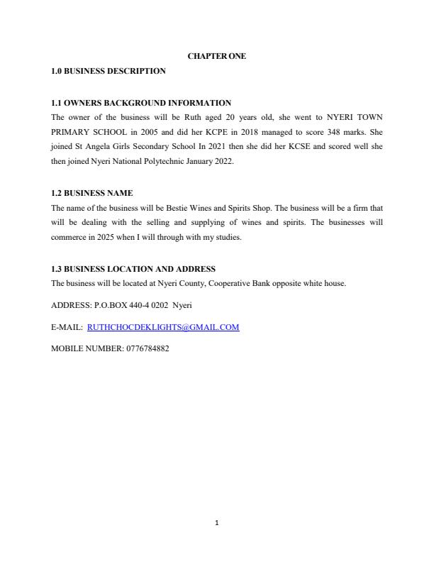 Page 5 – Sample Wines and Spirits Shop Business Plan – Kenyaplex