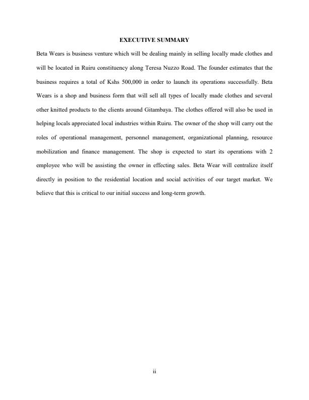 Page 3 – Samples Clothes Business Plan – Kenyaplex