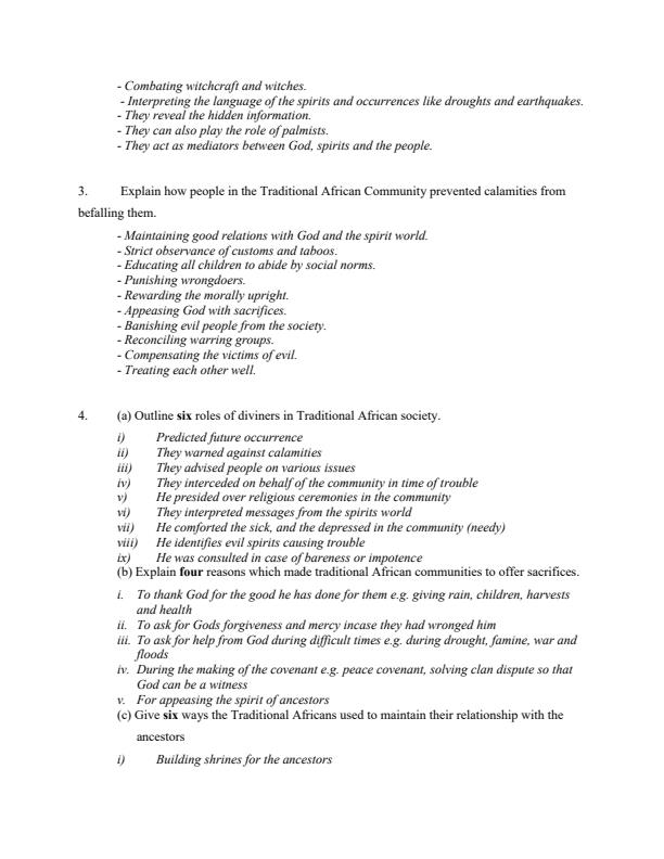 Page 2 – Selected Aspects of African Religious Heritage Topical Questions and Answers: Form 1 CRE – Kenyaplex