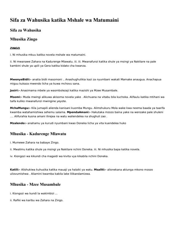 Page 1 – Sifa za Wahusika katika Mshale wa Matumaini – Kenyaplex