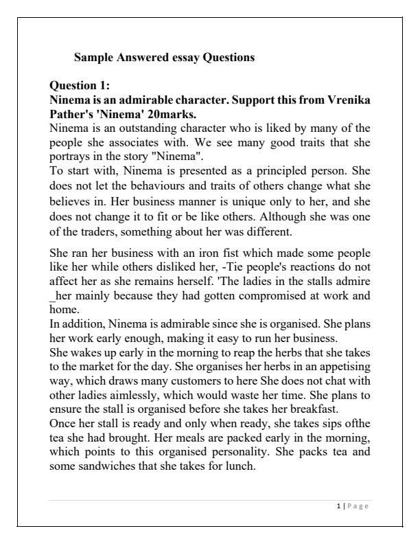 Page 1 – Silent Song and other stories sample answered essay questions – Kenyaplex