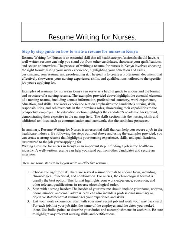 Step by step guide on how to write a resume for nurses in Kenya 13308