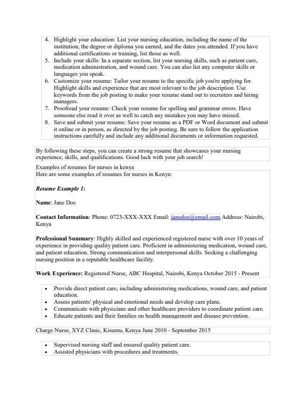 Step by step guide on how to write a resume for nurses in Kenya 13308