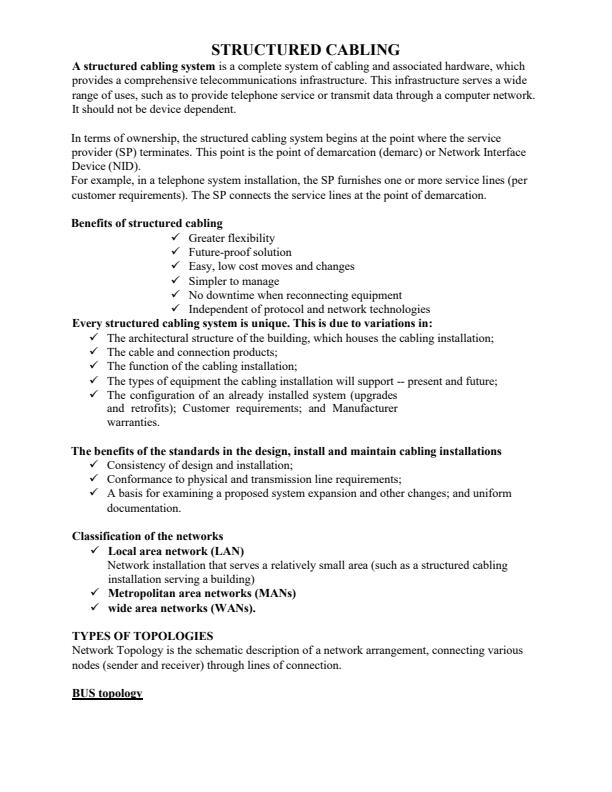 Page 1 – Structured Cabling Notes: Diploma in Electrical and Electronics Engineering Module 1 – Kenyaplex