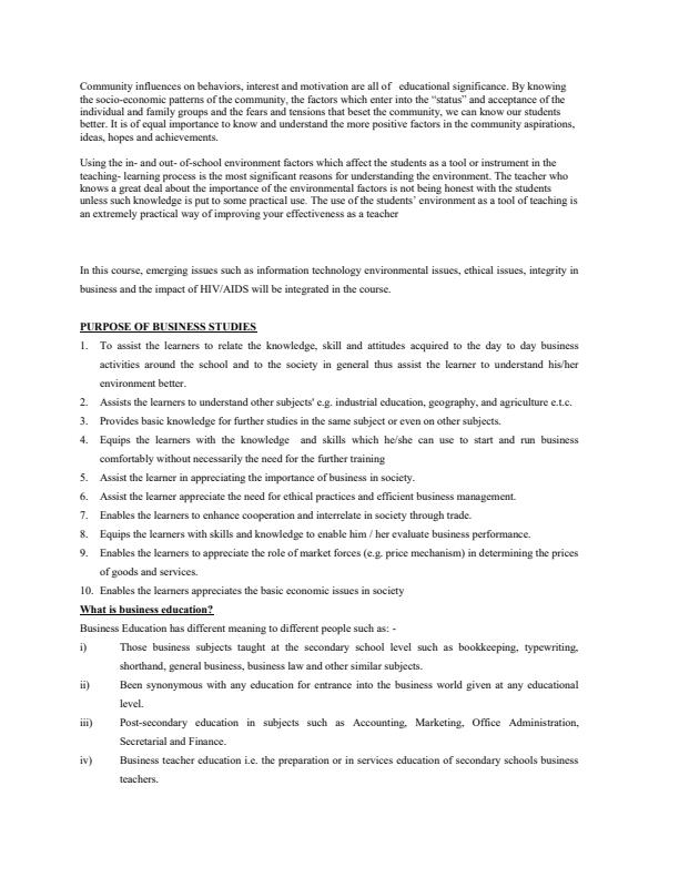 Page 2 – Subject Methods (Business Studies) ECT 314, BED 314 Notes – Kenyaplex