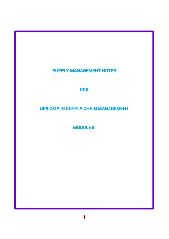 Page 1 – Supply Management Notes for Diploma in Supply Chain Management – Kenyaplex