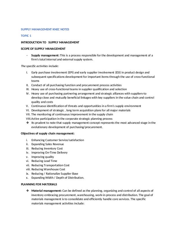 Page 1 – Supply Management Notes  – Kenyaplex