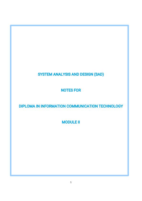 Page 1 – System Analysis and Design KNEC Notes – Kenyaplex