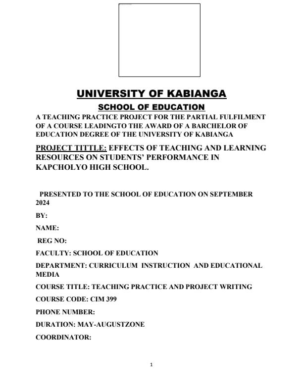 Page 1 – Teaching Practice Report: Effects of Teaching and Learning Resource on Students