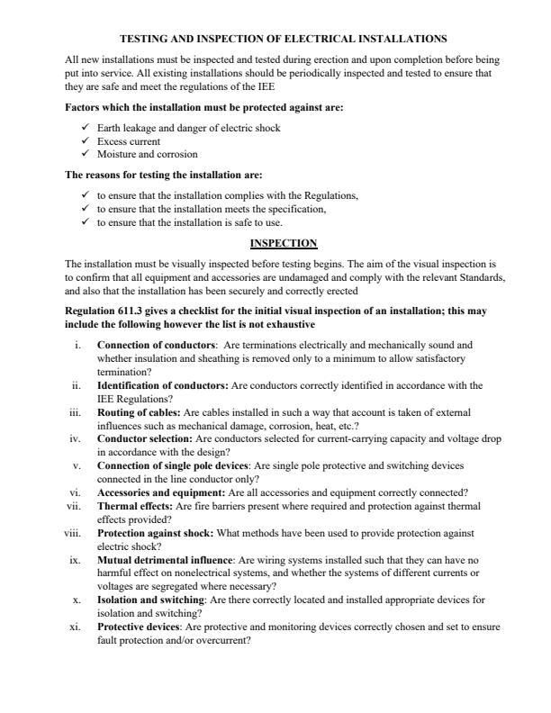 Page 1 – Testing and Inspection of Electrical Installations Notes – Kenyaplex