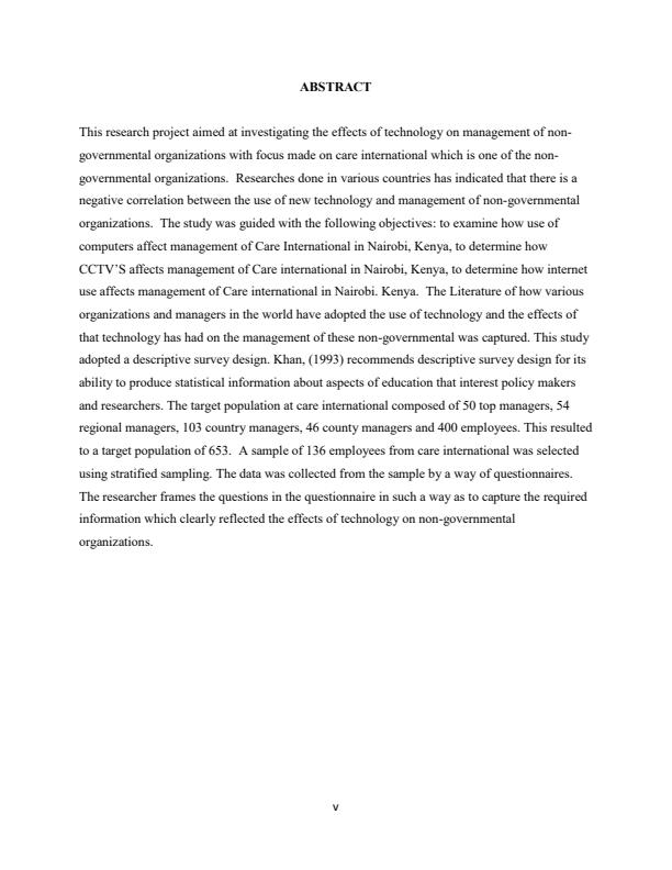 Page 1 – The Effects of Technology on Management of Non-Governmental Organizations: A Case Study of Care International in Nairobi, Kenya. – Kenyaplex