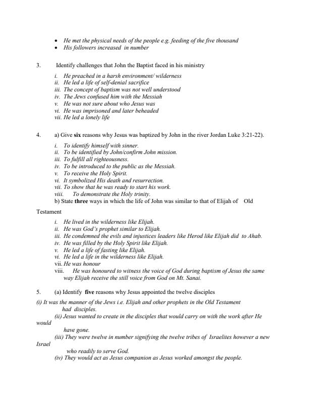 Page 2 – The Galilean Ministry Topical Questions and Answers: Form 2 CRE – Kenyaplex