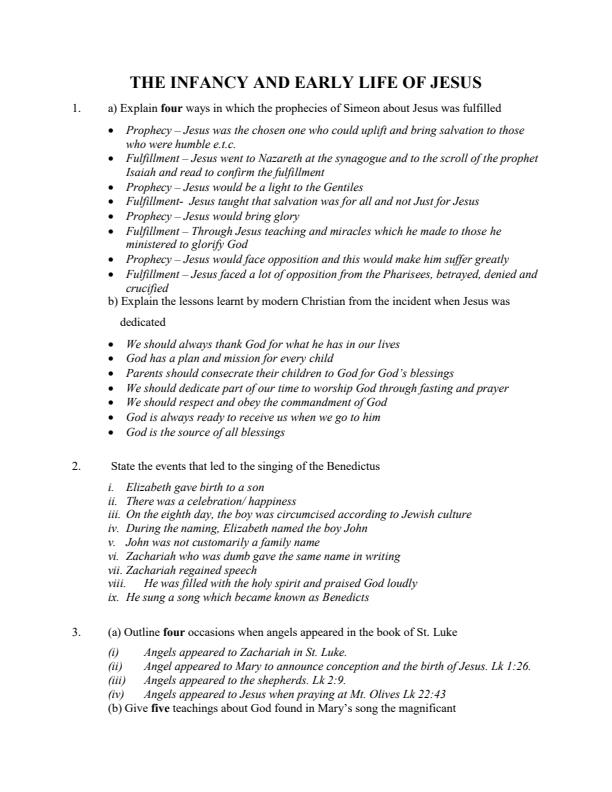 Page 1 – The Infancy and Early Life of Jesus Topical Questions and Answers: Form 2 CRE – Kenyaplex