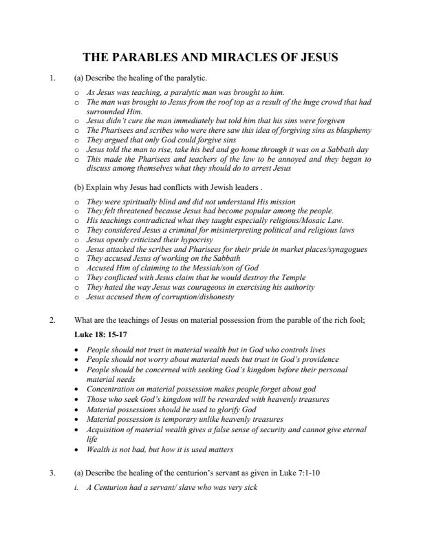 Page 1 – The Parables and Miracles of Jesus Topical Questions and Answers: Form 2 CRE – Kenyaplex
