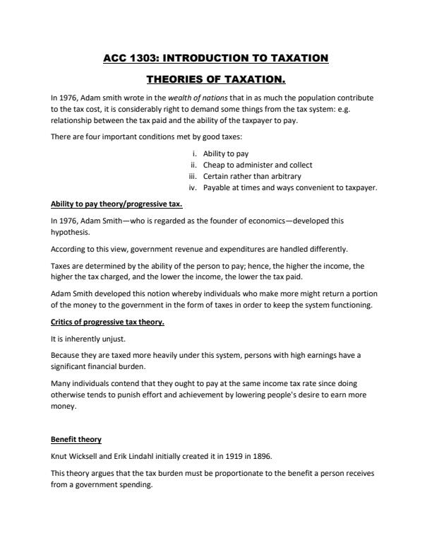 Page 1 – Theories of Taxation Notes – Kenyaplex