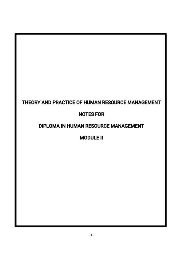 Page 1 – Theory and Practice of Human Resource Management Notes for Diploma in Human Resource Management – Kenyaplex