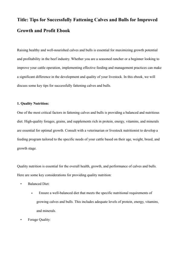 Page 1 – Tips for Successfully Fattening Calves and Bulls for Improved Growth and Profit Ebook  – Kenyaplex