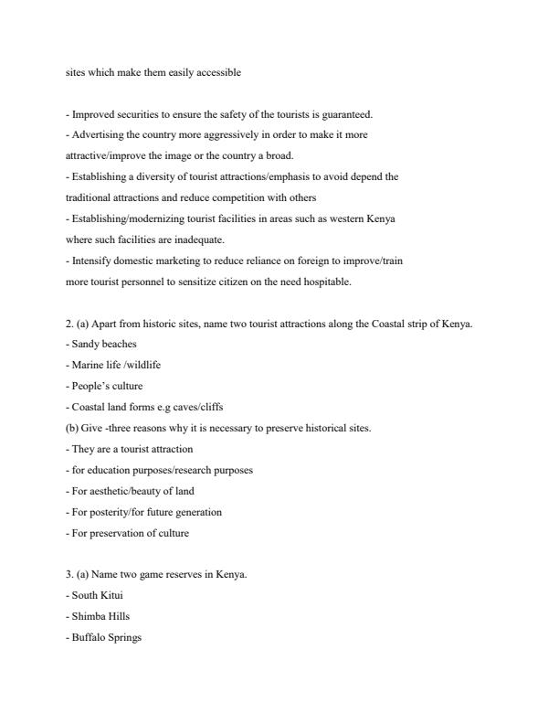 Page 2 – Topical Questions and Answers on Tourism: Form 4 Geography – Kenyaplex