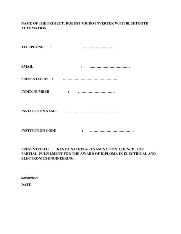 Page 1 – Trade Project Sample: Robust Micro-Inverter With Bluetooth Automation  – Kenyaplex