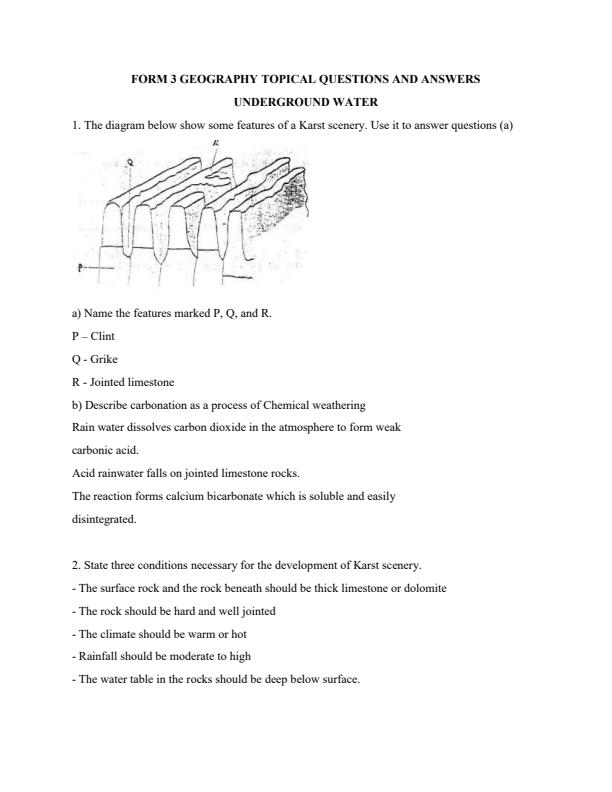 Underground Water Topical Questions and Answers Form 3 Geography 16134