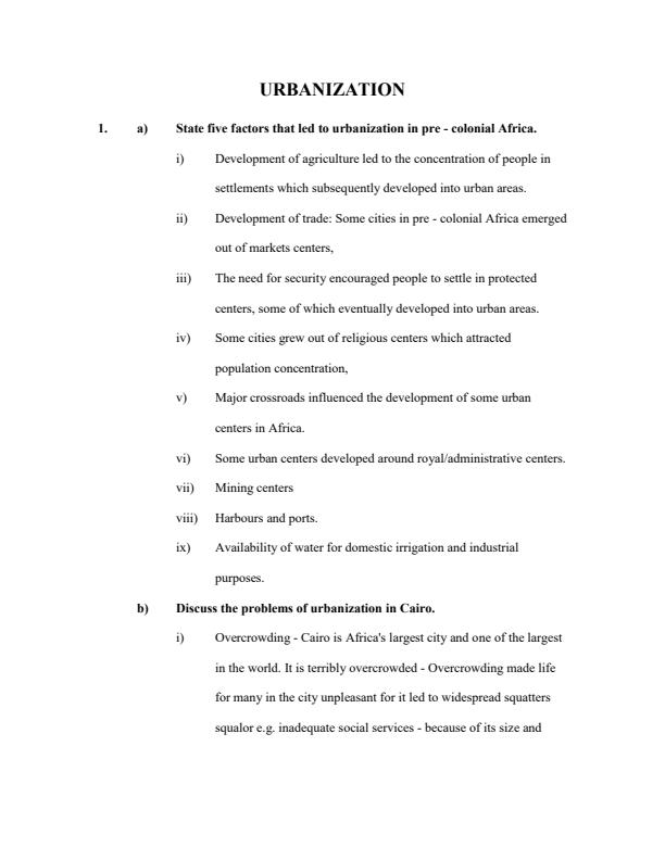 Page 1 – Urbanization Topical Questions and Answers: Form 2 History and Government – Kenyaplex