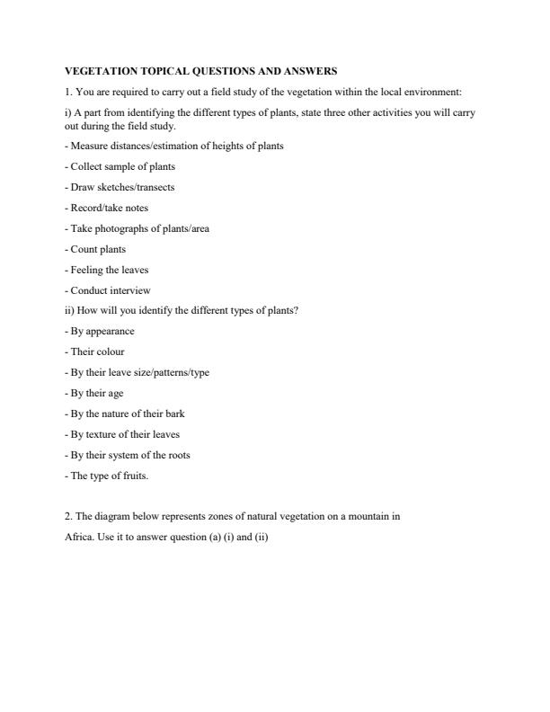 Page 1 – Vegetation Topical Questions and Answers: Form 2 Geography – Kenyaplex