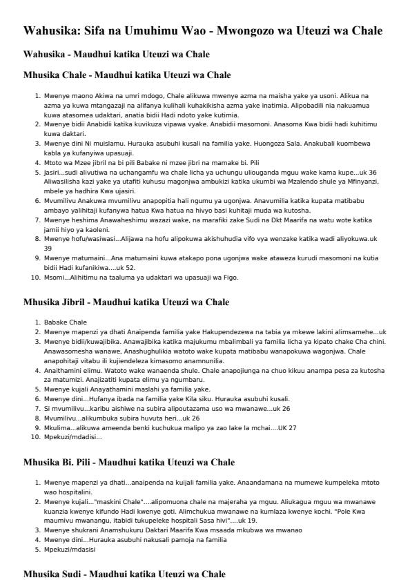 Page 1 – Wahusika na Sifa Zao katika Uteuzi wa Chale – Kenyaplex