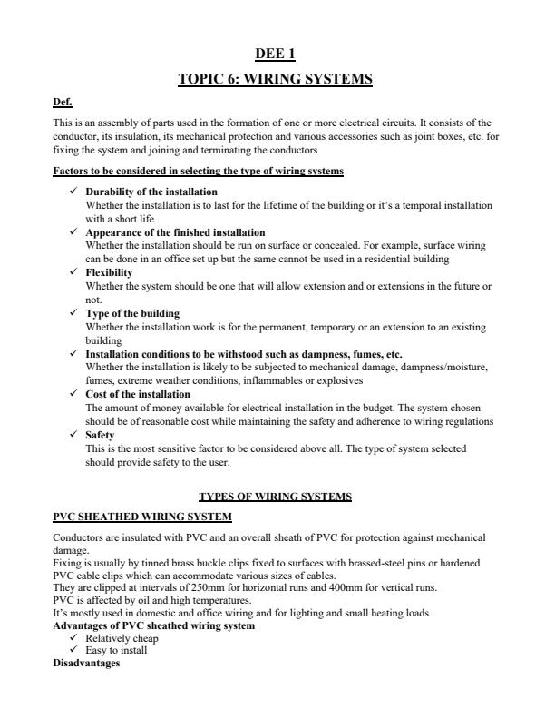 Page 1 – Wiring Systems Notes For Diploma in Electrical and Electronics Engineering Module 1 – Kenyaplex