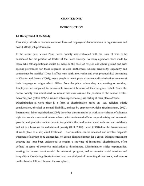 Page 2 – Workplace discrimination and its impact on employee performance: A case study of vision point sacco society – Kenyaplex