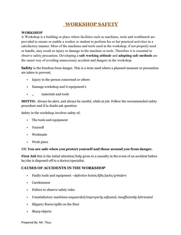 Page 1 – Workshop Safety Notes: Diploma in Electrical and Electronics Engineering – Kenyaplex