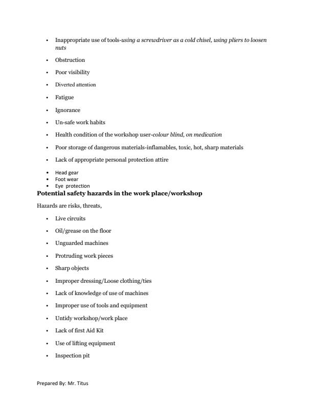 Page 2 – Workshop Safety Notes: Diploma in Electrical and Electronics Engineering – Kenyaplex