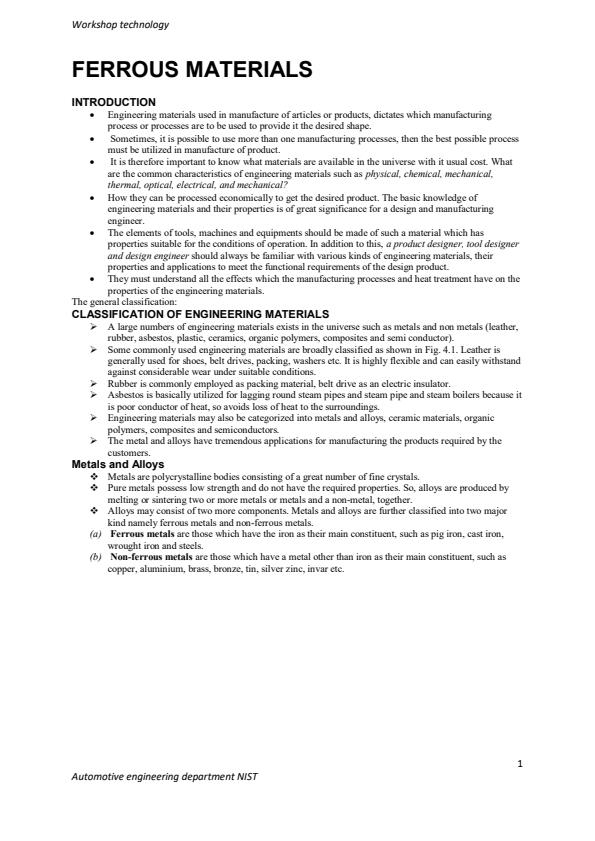 Page 1 – Workshop Technology Notes on Ferrous Metals – Kenyaplex