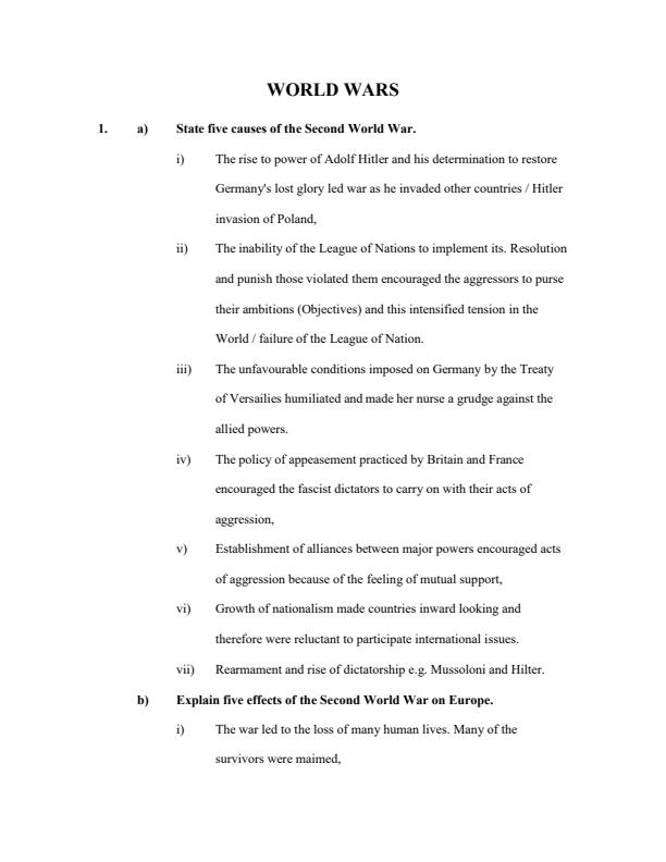 Page 1 – World Wars Topical Questions and Answers: Form 4 History and Government – Kenyaplex