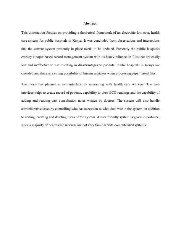 Page 2 – Proposal: Framework for the implementation Electronic patient record management system For Public Hospitals in Kenya – Kenyaplex
