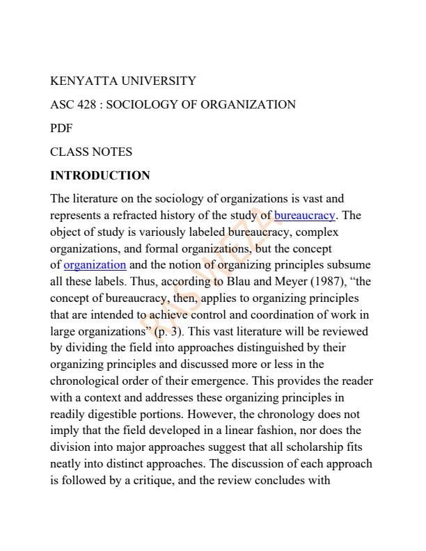 Page 1 – ASC 428: Sociology of Organization Notes – Kenyaplex