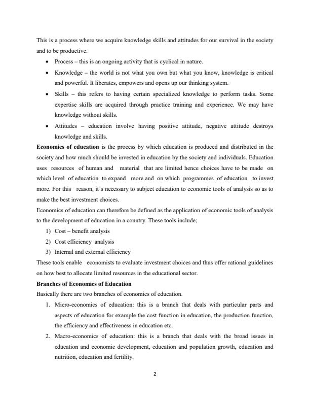 Page 2 – EMP 413: Economics of Education Notes – Kenyaplex