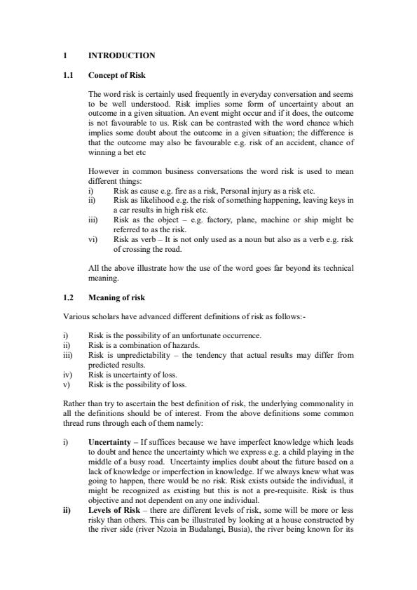 Page 1 – BINS 240: Risk and Insurance Notes – Kenyaplex
