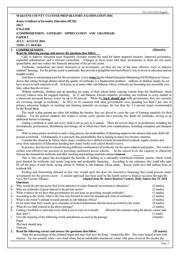 Page 1 – Form Four English Questions and Answers – Kenyaplex