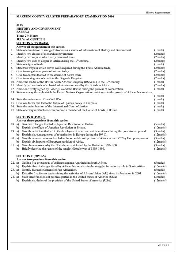 Page 2 – Form Four History Questions and Answers – Kenyaplex