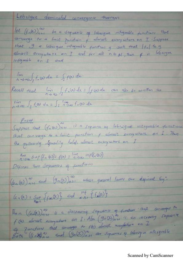 Page 1 – SMA 402: Measure Theory Notes On The Lebesgue Dominated Convergence Theorem – Kenyaplex
